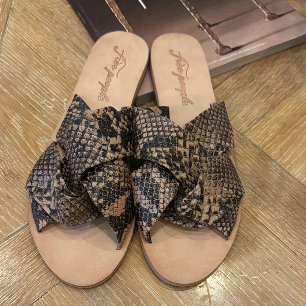 Free People Brown Snakeskin Slide Sandals